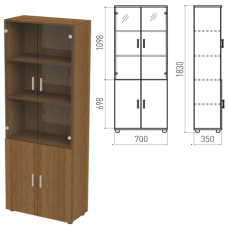 Шкаф закрытый со стеклом Канц, 700х350х1830 мм, цвет орех пирамидальный