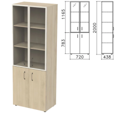 Шкаф закрытый со стеклом в алюминиевой рамке Приоритет 720х438х2000 мм, 4 полки, кронберг