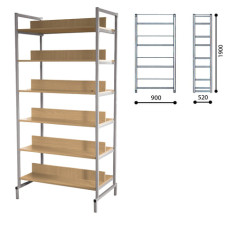 Стеллаж на металлокаркасе двухсторонний 1900х900х520 мм, серый каркас, 6 полок ЛДСП