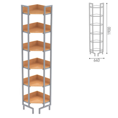 Стеллаж на металлокаркасе угловой 1900х450х450 мм, серый каркас, 6 полок ЛДСП 